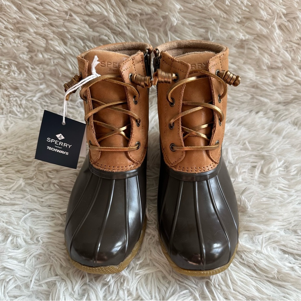 Sperry Womens Saltwater Starlight Tan Water Resistant Duck Boot New Size 6 - Picture 2 of 9